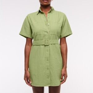 Abercrombie Belted Linen-Blend Mini Shirt Dress